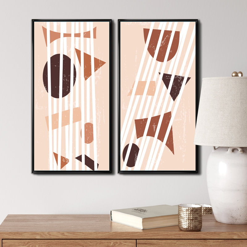 «Minimal Abstract Geometric in Earth Tones I», ensemble de 2 impressions, H 20 po x l 24 po x P 1 po, Cadre noir