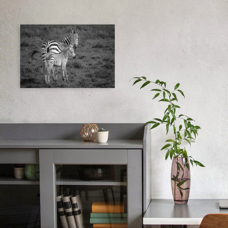 Mother And Foal Zebra Contemporary Zebra Nature Portrait Wall Art Print by Jeffrey C. Sink - 1 Piece Wrapped Canvas Wall Art