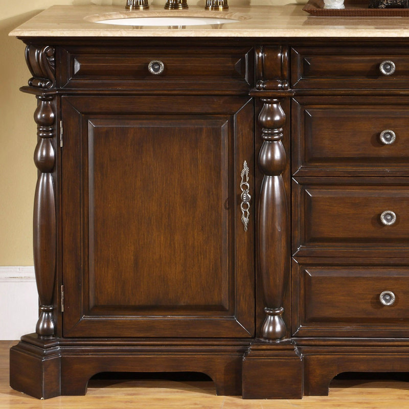 Ensemble de meuble-lavabo double 72 po Aiyaan, Pierre de travertin
