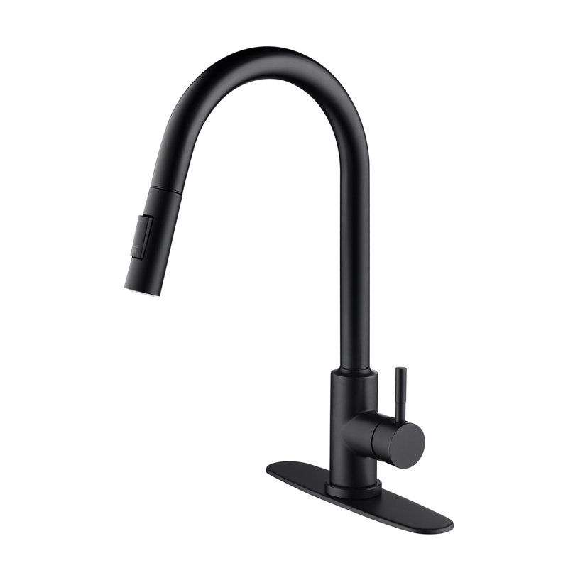 Robinet de cuisine tactile à tirer vers le bas - noir mat, fabrication en acier inoxydable, jet rotatif à 360 ° pour un nettoyage complet de l'évier, contrôlé au poignet, résistant à la corrosion et à la rouille, poignée simple pour réguler l'eau