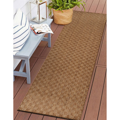 Checkered Sand/Natural Easy-Care Jute-Style Indoor/Outdoor Flat Woven Area Rug