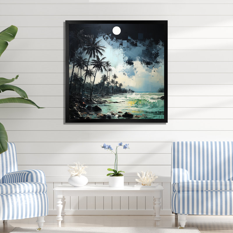 Paysage de palmier tropical - impressions sur toile nautiques et de plage, Cadre simple noir, H 30 po x l 30 po x P 1 po
