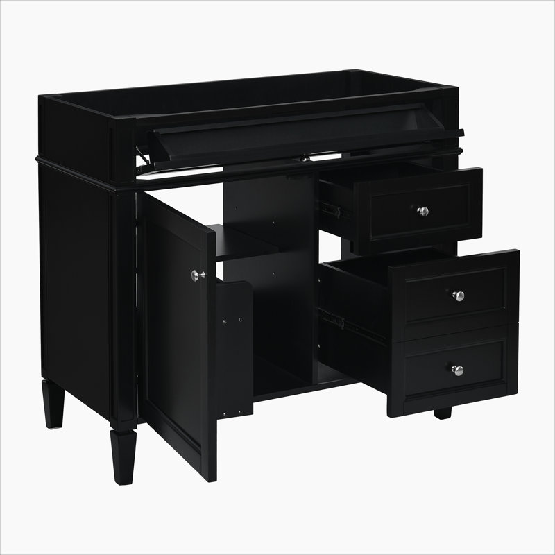 Meuble-lavabo de 36 po sans lavabo supérieur, armoire de rangement moderne avec 2 tiroirs et un tiroir basculant, structure en bois massif