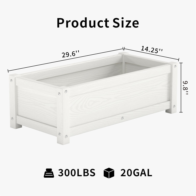 HIKHDPE Rectangular Planter Box HDPE Garden Bed Waterproof, Weather Resistance, White
