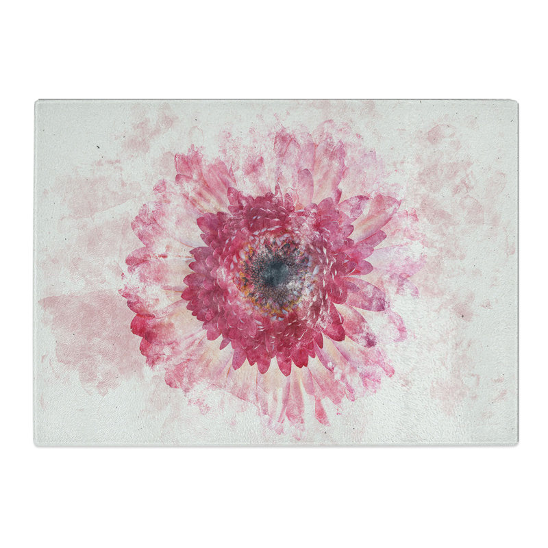 Tempered Glass Layers of a Pink Gerbera Chopping Board, 28.5 cm x 39 cm