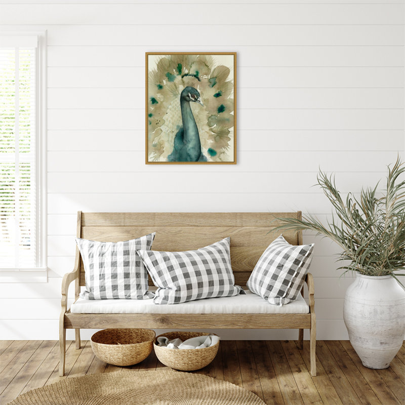 Impression sur toile encadrée sépia paon I par Grace Popp, H 28 po x l 23 po