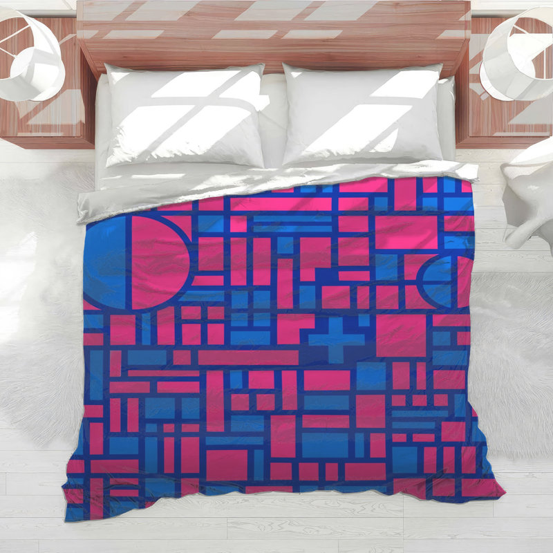 Pink Blue Geometric Shapes Comforter, Queen