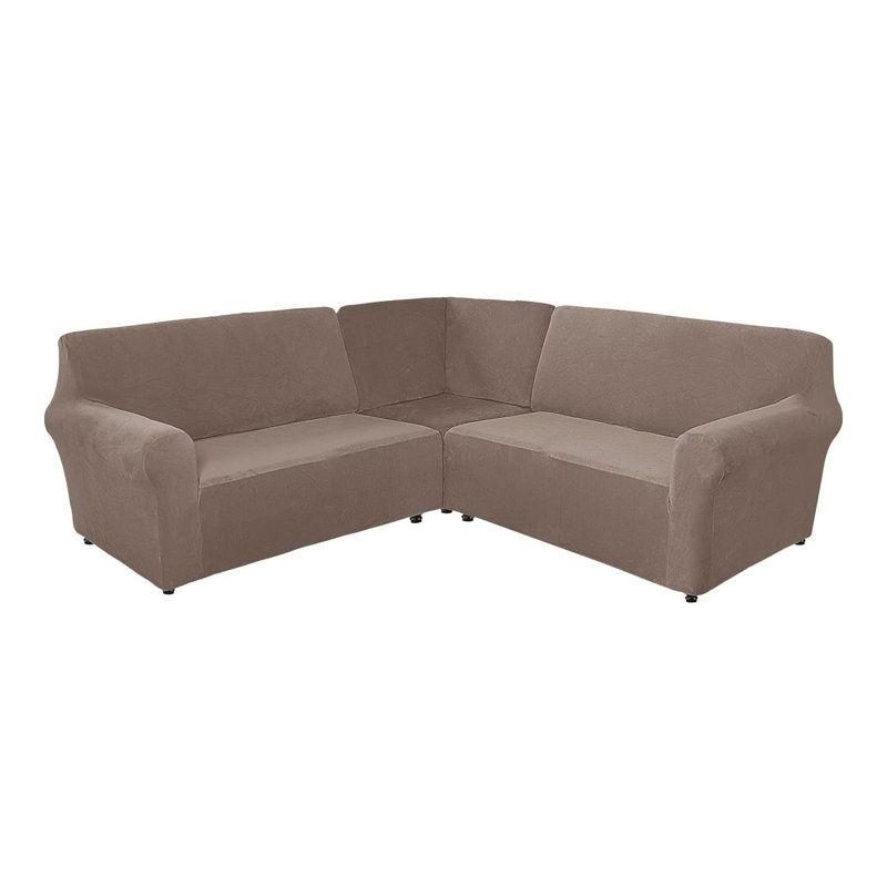 Housse pour canapé de coin Elastic, Brun clair, H 38 po x l 58 po x P 43 po