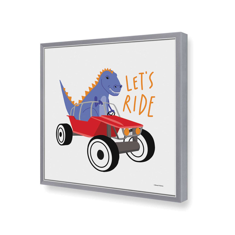 «Let's Ride Dinosaur» par Rachel Nieman, reproduction d'art, L 20 po x H 20 po, Argent, Impression encadrée