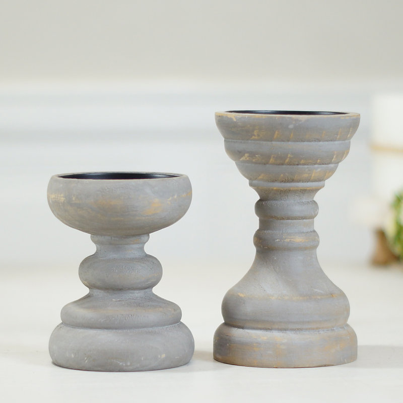 Ensemble de 2 porte-bougies en bois gris 5 po