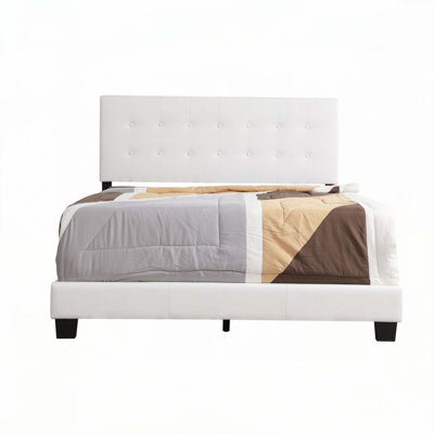 PU Upholstered Bed with Tufted Headboard, Elegant and Comfortable for Modern Bedroom