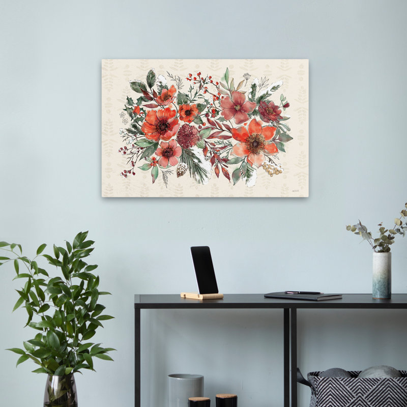 Festive Blooms I - Arrangement Bloom, art de Noël bourgogne, H 16 po x l 24 po