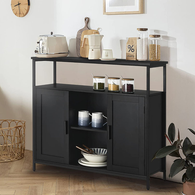 Buffet, armoire de cuisine avec tablettes réglables, Noir