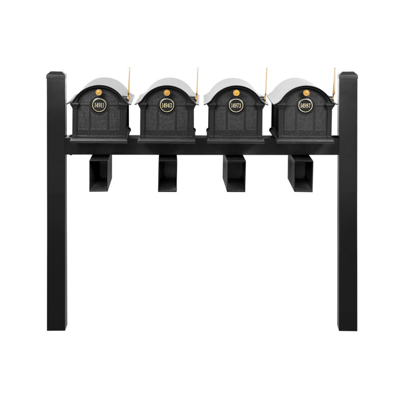 Balmoral Quad Mount Mailbox /w/ Pyramid Caps, Personalized Door Medallion, Newspaper Box (4 Mailboxes, Posts, 4 Newspaper Boxes, 4 Medallions)