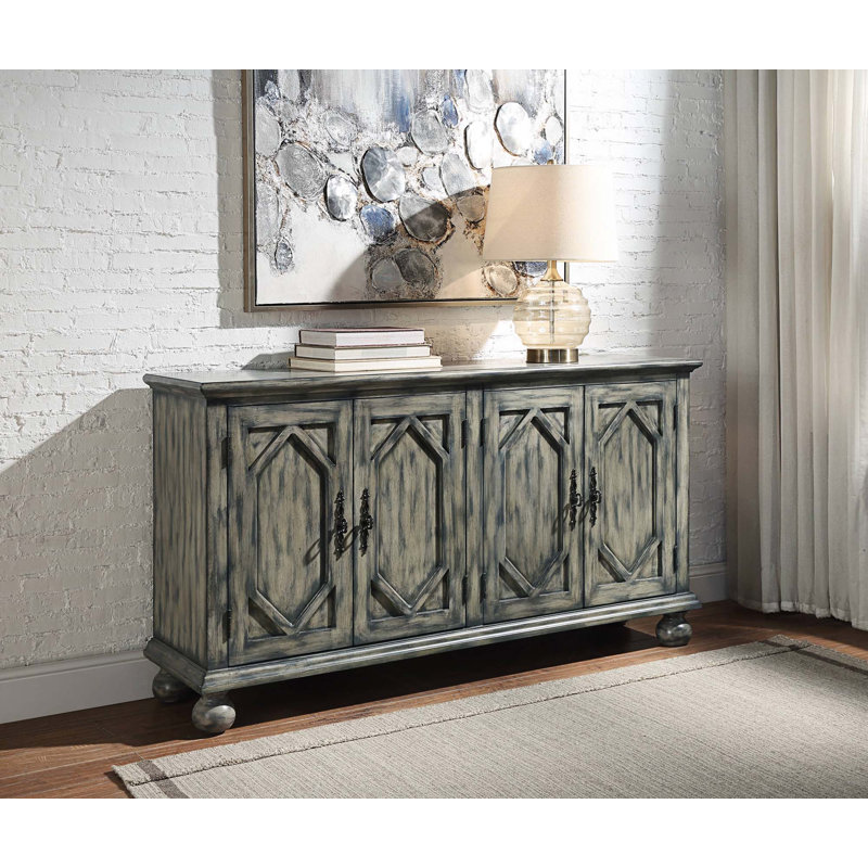 Console Jardins, armoire buffet, crédence de bureau avec pieds tournés en bois