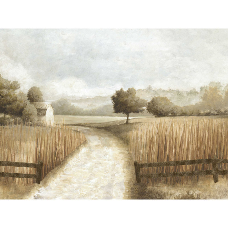 Wheat Field Path to Barn - reproduction d'art sur toile tendue, L 48 po x H 36 po