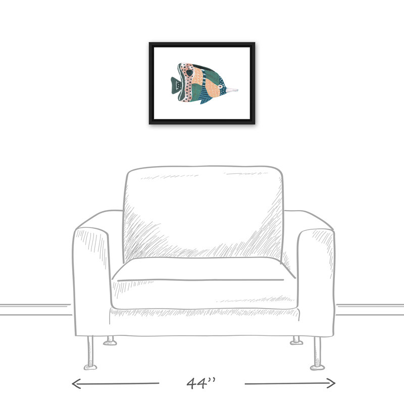 Poisson coloré avec nez pointu sur toile, H 13,75 po x l 17,75 po x P 1,75 po, Cadre flottant noir