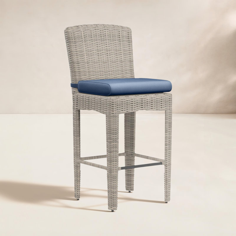 Manhattan Patio Bar Stool with Sunbrella® Cushion, Bar Stool (26" Seat Height), Echo Midnight Sunbrella®