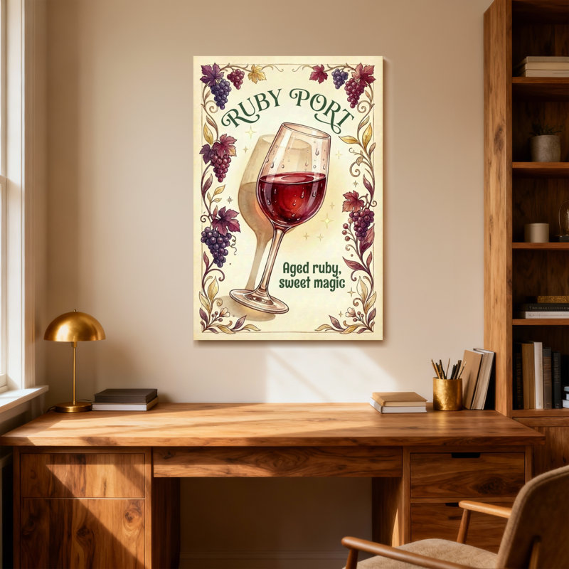 Fashion Ruby Port Wine Glass Grape Vine Pattern, 30" H x 20" W