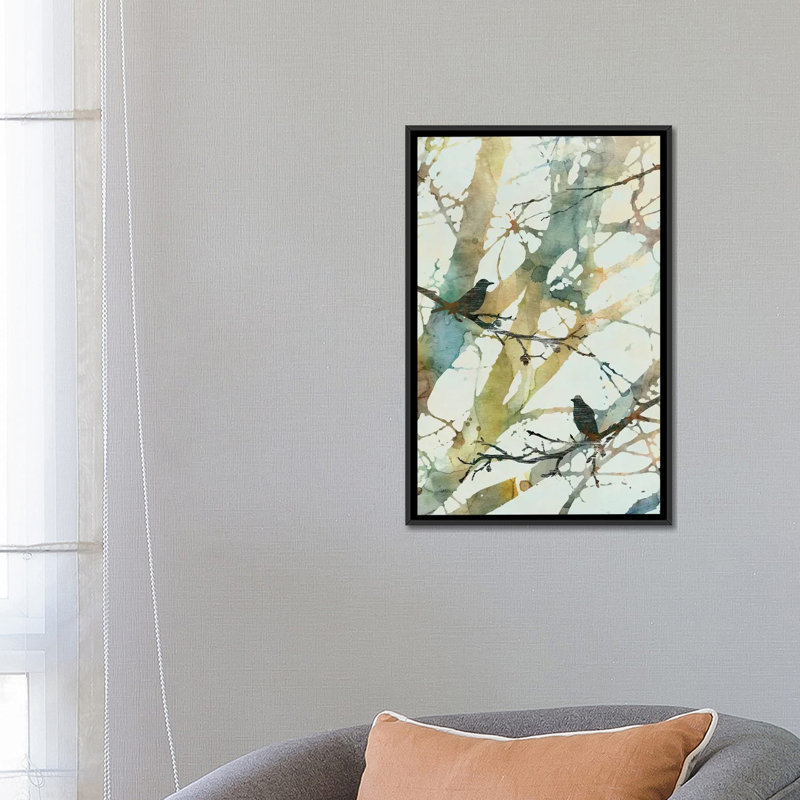 « botanique oiseaux ii », impression sur toile, H 26 po x l 18 po x P 1,5 po, Toile avec cadre noir, Pas de tapis