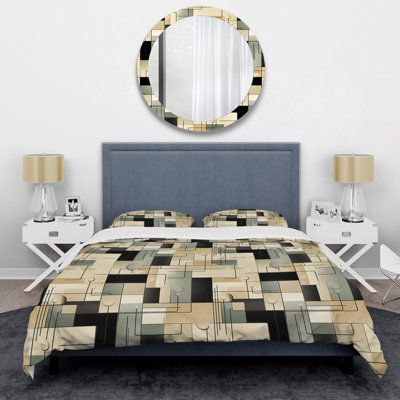 Ensemble de housse de couette Abstract Taupe Blockchain Blocks II
