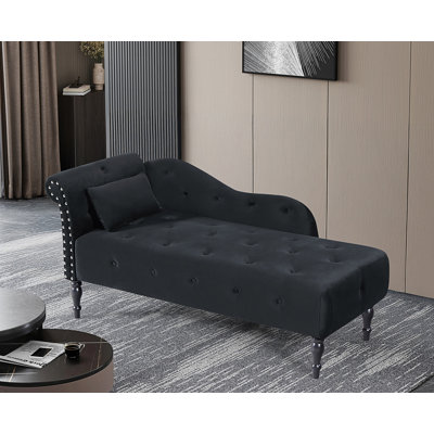 Chaise longue capitonnée à boutons avec 1 coussin (conception du bras gauche illustrée sur la photo)