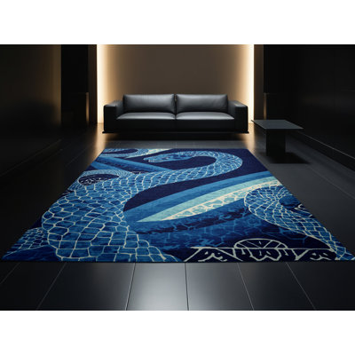 Tapis bleu à motif de blocs d'inspiration mondiale lavable à la machine Joyce Naga