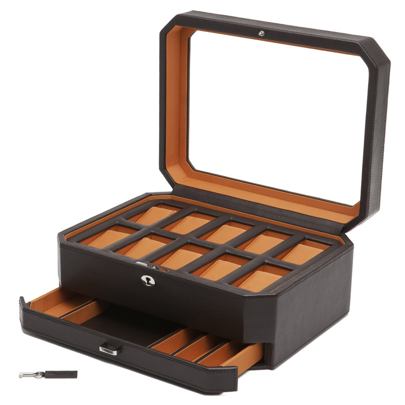 Wood Watch Box + Locking, Brown/Orange