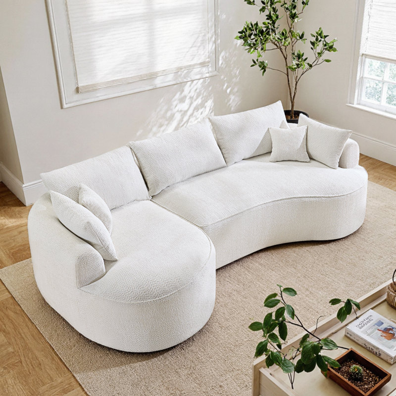 124.5" Beige Curved Modular Sectional Sofa， Large L-shaped Floor Couch， No Assembly Required & Boxed Delivery，easy-clean Plush Fabric, Includes 4 Pillows，modern Design In White