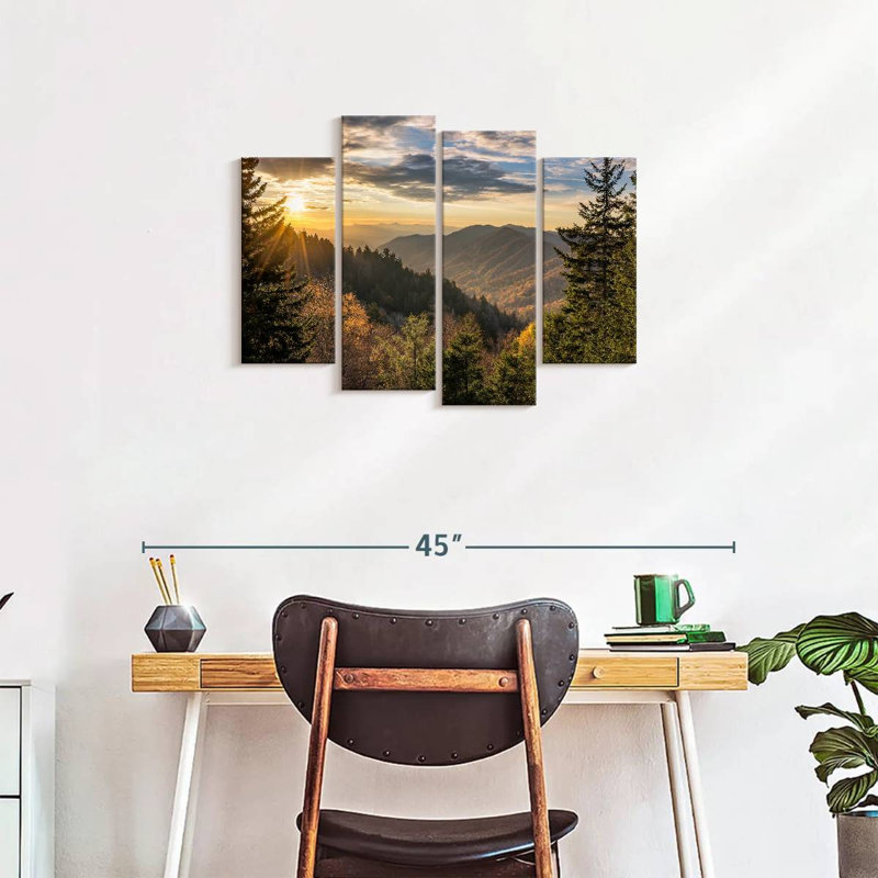 «Great Smoky Mountains Sunrise In Smoky Mountains», art mural sur toile, 4 pièces, H 22 po x l 36 po x P 1 po