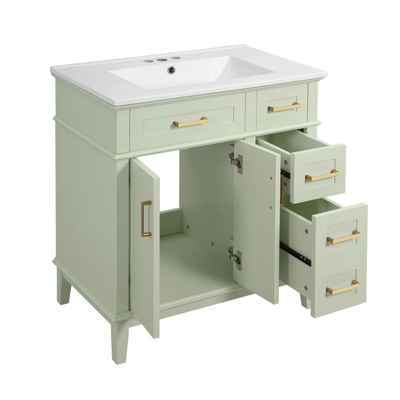 Meuble-lavabo pour salle de bain avec lavabo en céramique, armoire de rangement moderne avec portes à fermeture douce, tiroir profond et tiroir standard, meuble-lavabo élégant pour les petites salles de bain