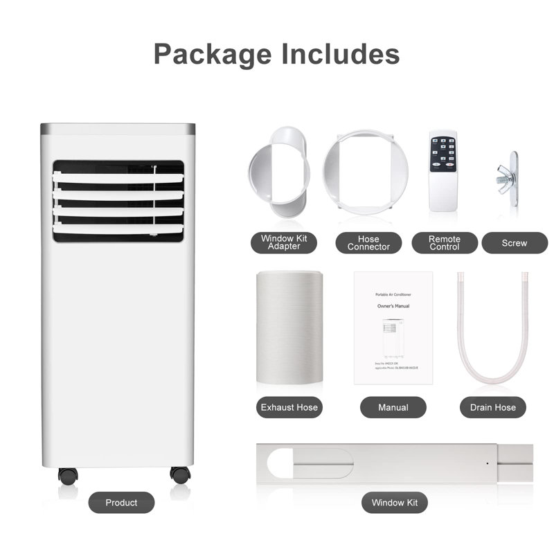 Climatiseur portatif 10000 BTU Electactic, multifonction 3 en 1, télécommande, minuterie 24 heures, trousse d'installation, facile à déplacer