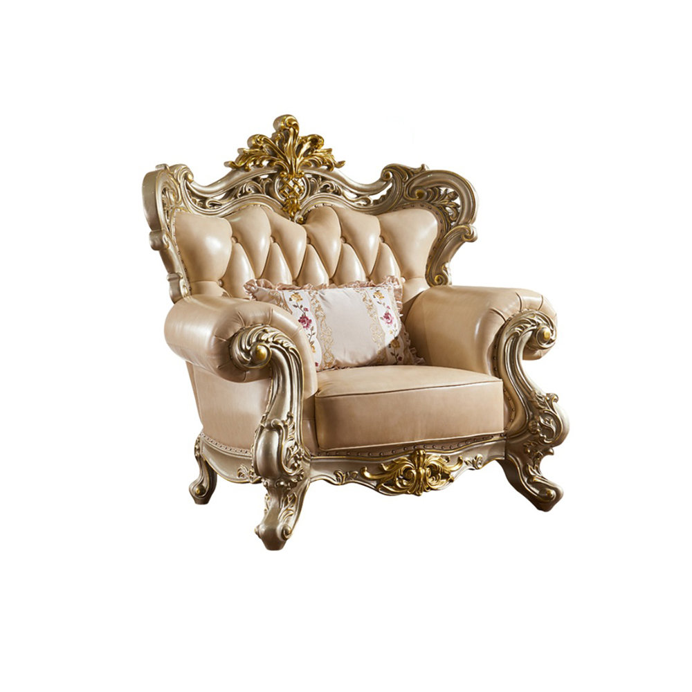 Romero European Luxury Leather Chair 51.1'' Wide Tufted Genuine Leather ...