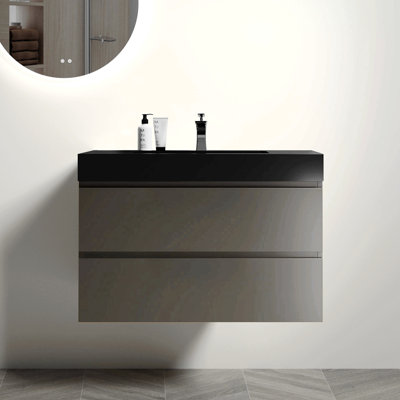 Meuble-lavabo sur pied 24 po avec tiroir double, armoire de salle de bain autoportante, bois d'ingénierie, chêne (meuble-lavabo sans comptoir)