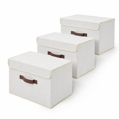 Paquet de 3 bacs de rangement en tissu avec couvercles, boîtes en tissu pliables avec poignées, organisateurs de garde-robe beige, 15 x 10 x 10 po