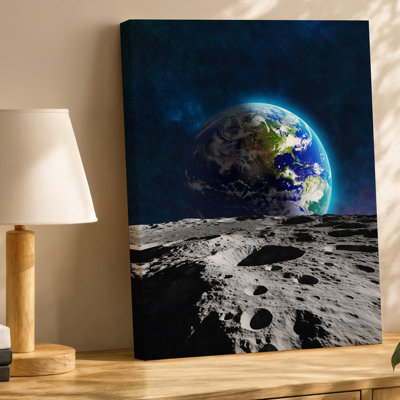 Canvas A Breathtaking View Of Earth From The Lunar Surface Showcasing Wall Art The Vibrant Blue And Green Hues Of The Planet Against Canvas Wall Art