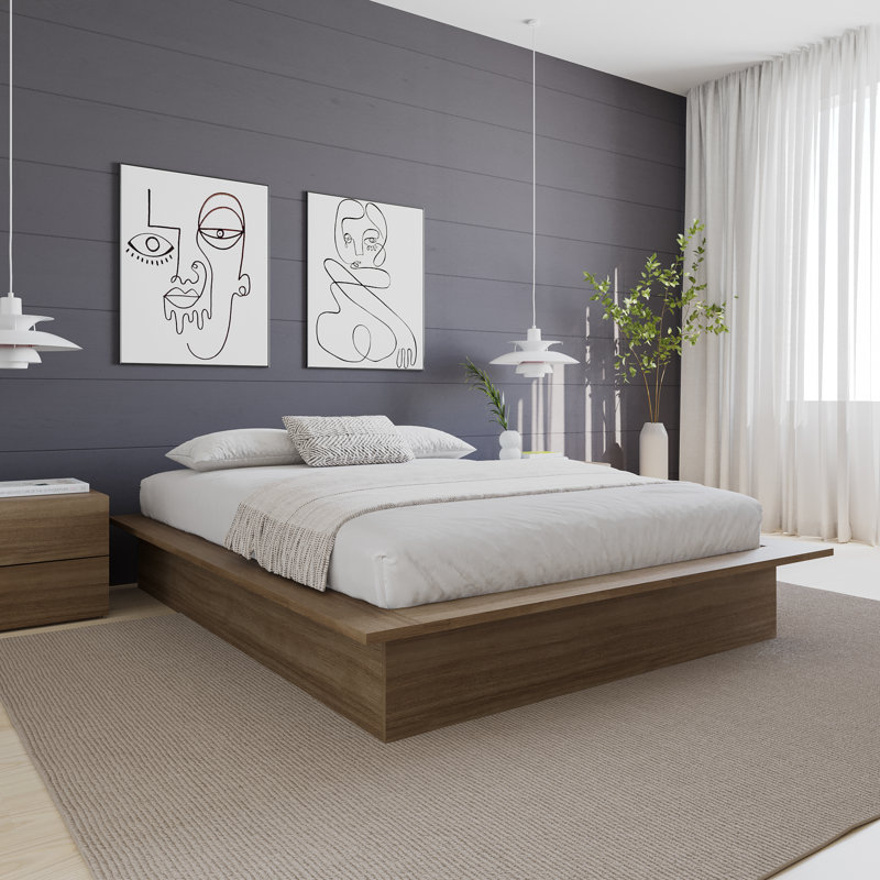 Base de lit plateforme Botyu, Brun, Grand lit