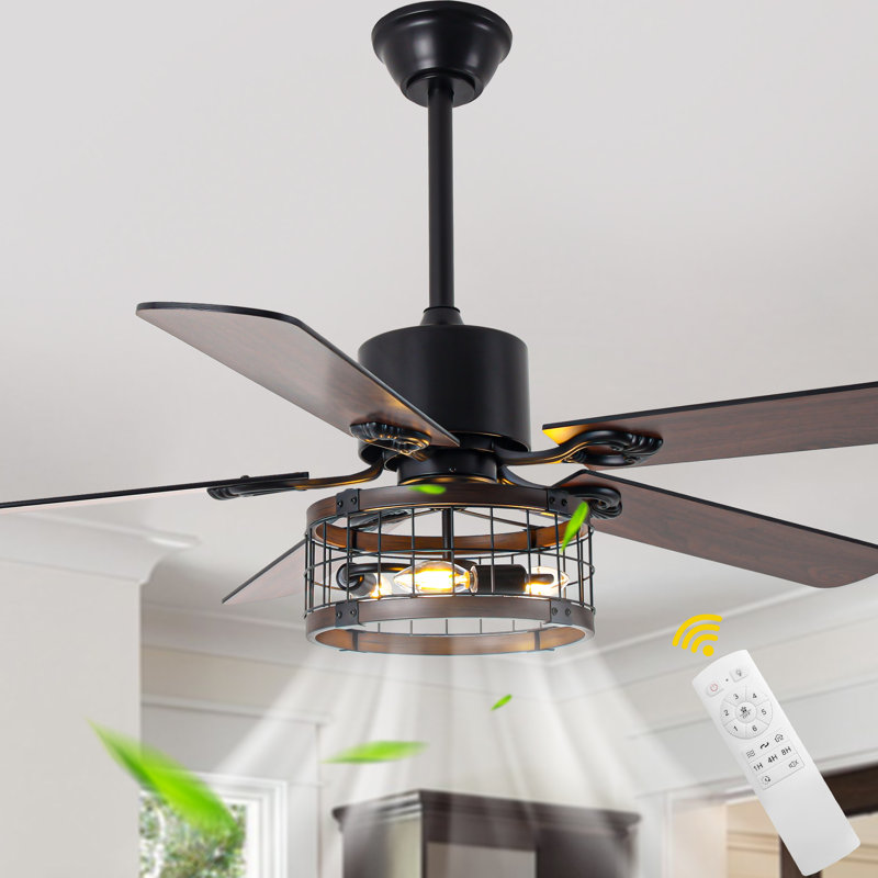 52 Inch Black Farmhouse Industrial Ceiling Fan with Light and Remote, DC Motor 6 Speeds Reversible Ceiling Fan for Large Room
