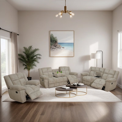 3-Piece Premium Corduroy Contemporary and Overstuffed Manual Reclining Living Room Sofa Set by Latitude Run