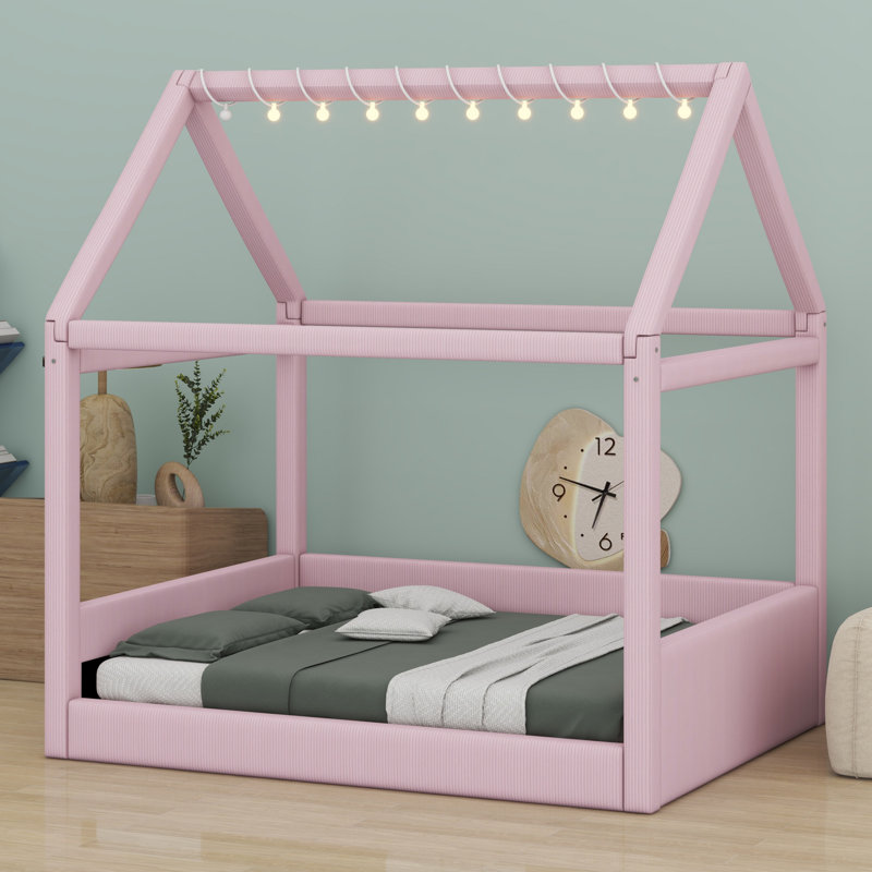 Lit de jour rembourré avec bandes lumineuses à DEL, Rose