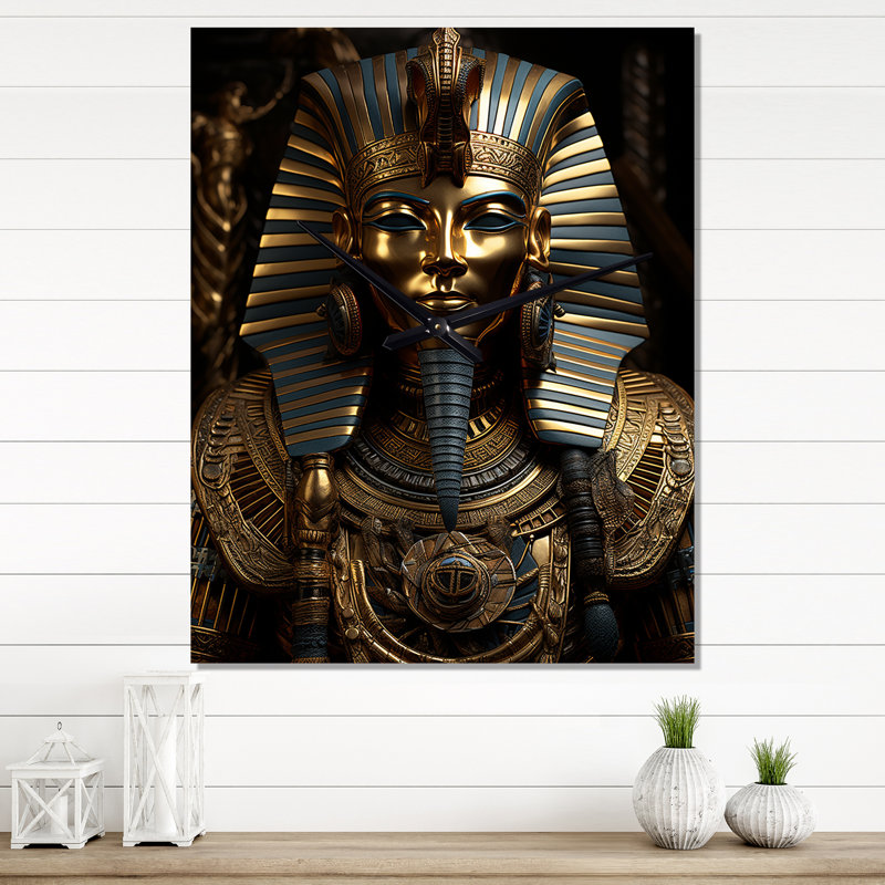 Pharaon doré égyptien - horloge murale moderne Égypte, H 28 po x l 12 po x P 1 po