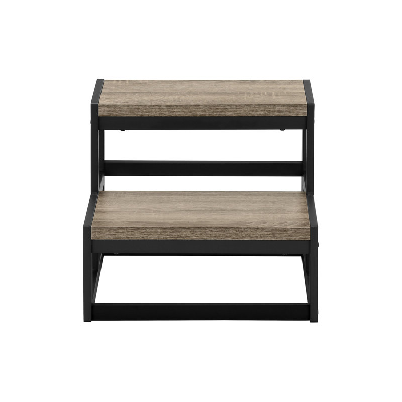 Escabeau pliant à 2 marches avec capacité de 300 lb, marches en panneau de fibres à densité moyenne taupe foncé et structure en métal noir, escabeau compact de 15 po pour la cuisine et le placard