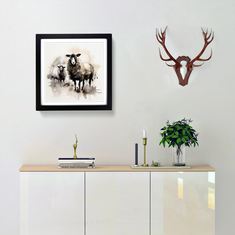 Sheep Ink Wash No.1 - Framed Print, Black