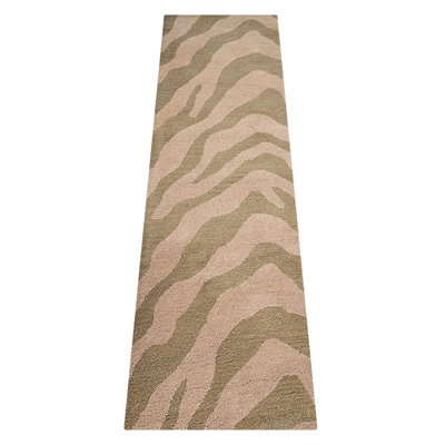 Tapis Danny en laine tuftée à la main, écologique - 76 cm x 244 cm, tapis de couloir, couleur beige-brun, motif abstrait moderne, tapis épais à poils longs, antidérapant, fait main, pour salon et chambre.