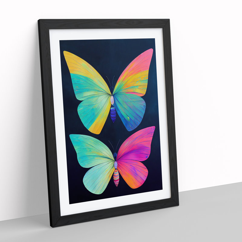 Colourful Butterflies No.1 - Single Picture Frame Print, 46cm H x 34cm W x 2cm D, Black Framed