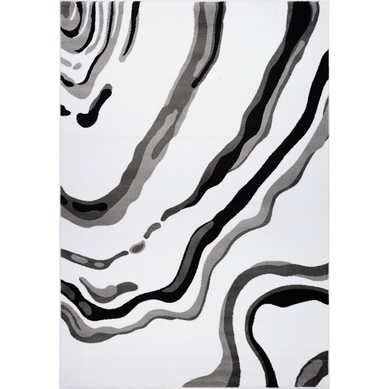 Tapis abstrait noir / argent Linnea, Rectangle 6 pi 5 po x 9 pi 5 po