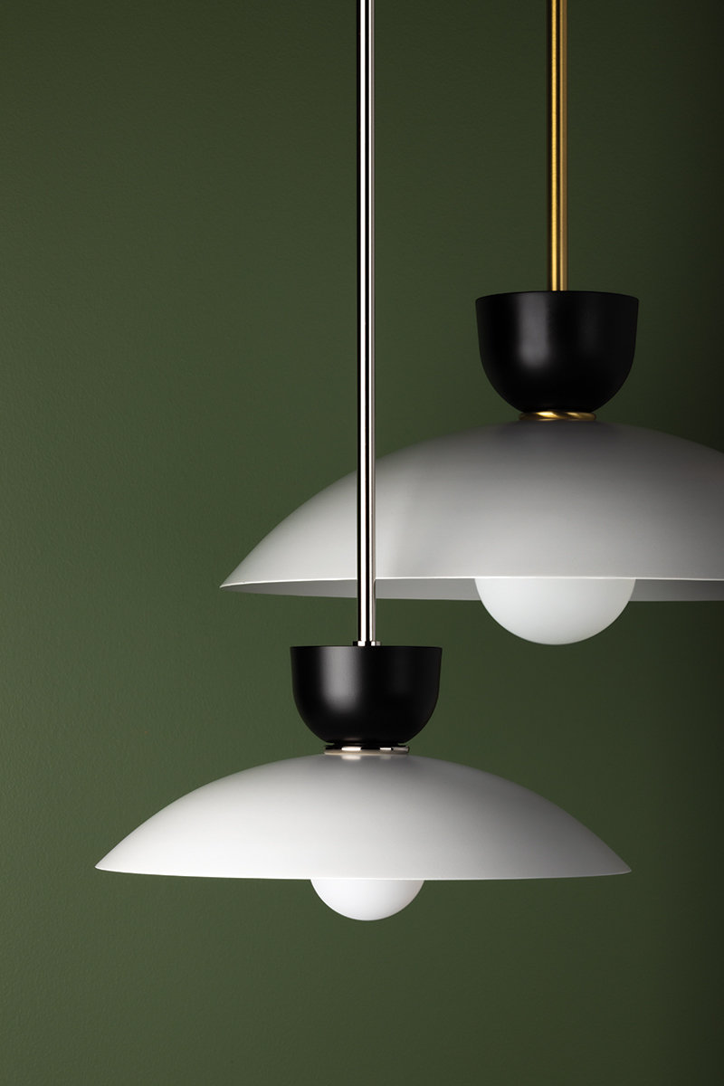 Viera Single Light Metal Pendant, Polished Nickel, 7" H x 14" W x 14" D