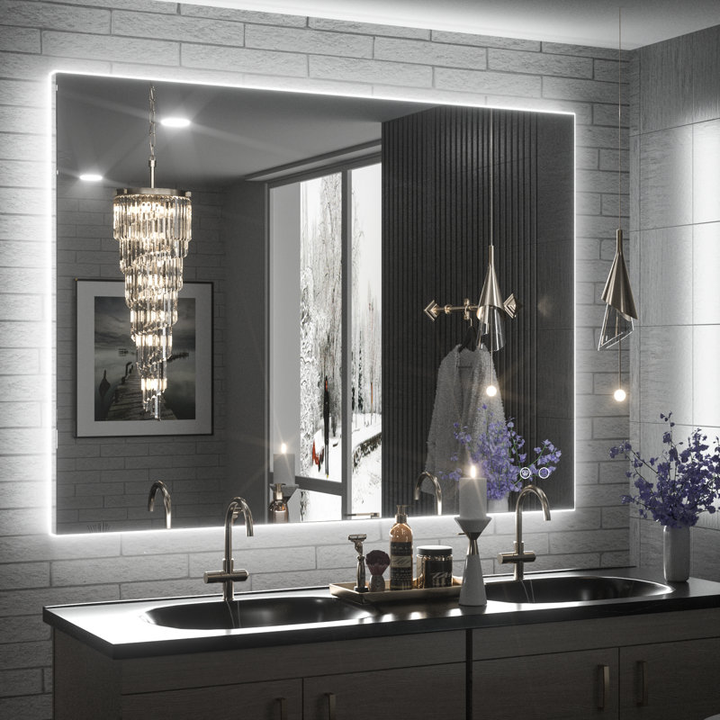 Adorna LED Backlit Frameless Lighted Bathroom Wall Mirror/Vanity Mirror w/ Brightness Adjust, 32" x 40"