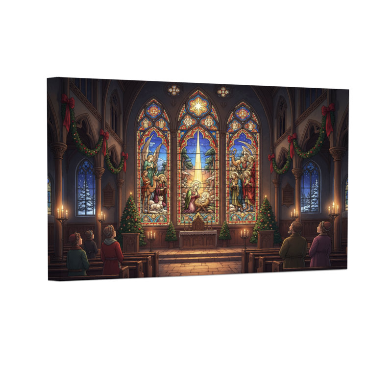 Église de Noël de Noël intérieur avec vitrail, H 24 po x l 36 po