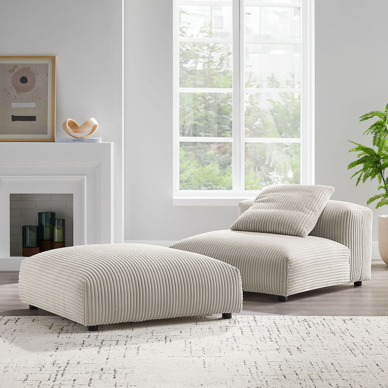 Ensemble de fauteuil modulaire et repose-pieds rembourré Solace, Velours côtelé amande